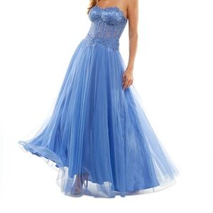 BCX Dress Periwinkle Strapless Lace Bodice Evening Ball Prom Dress/Gown